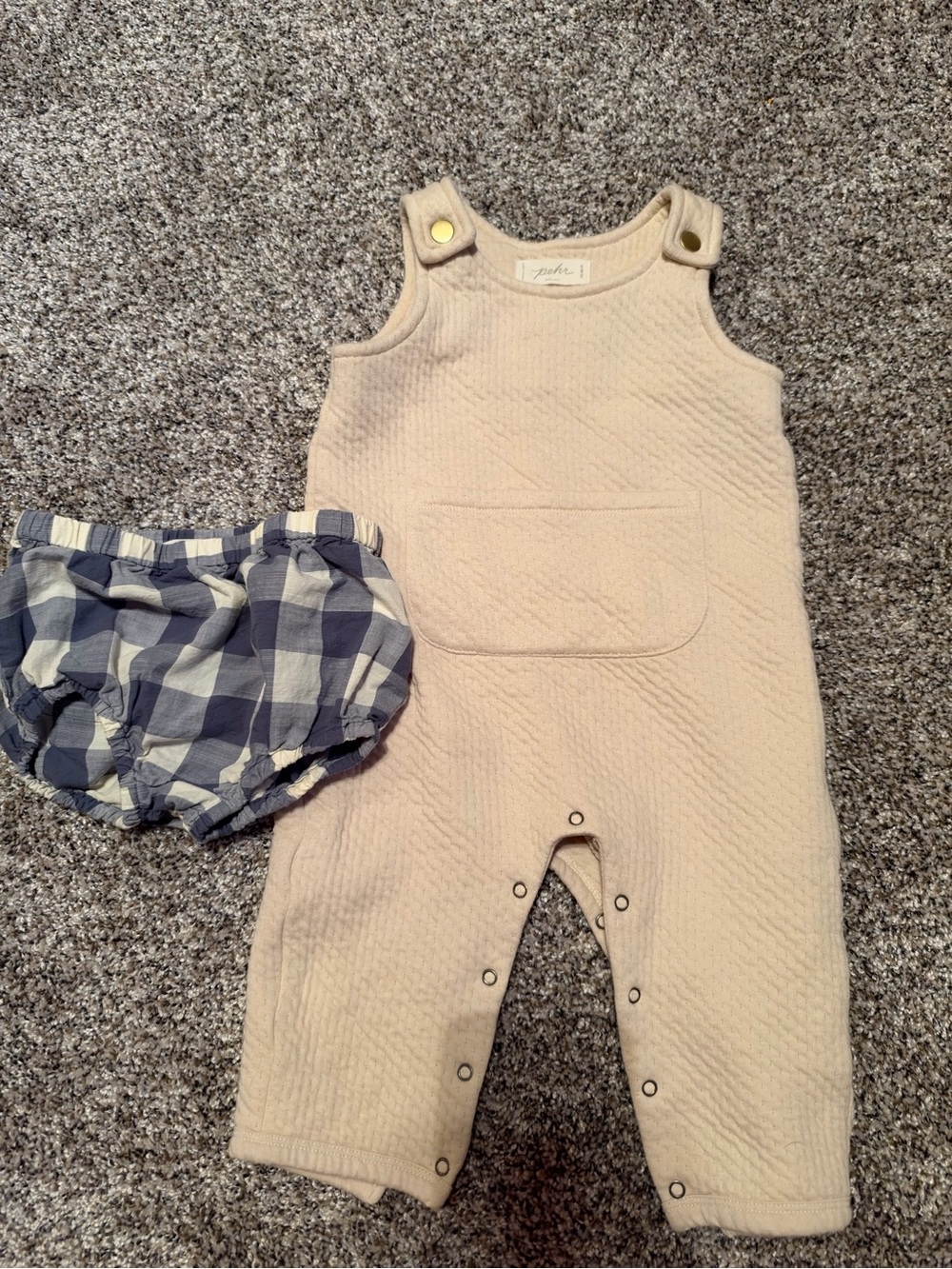 Pehr quilted Cream Overalls with Pehr Diaper Cover